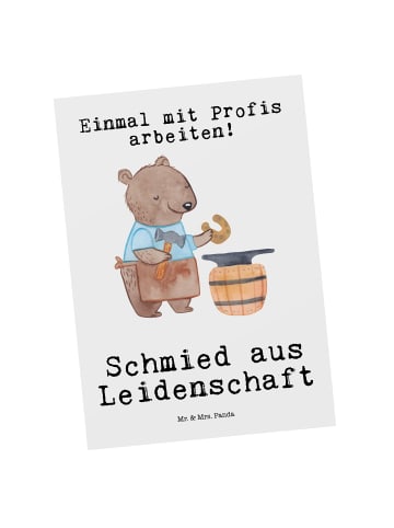 Mr. & Mrs. Panda Postkarte Schmied Leidenschaft mit Spruch in Weiß