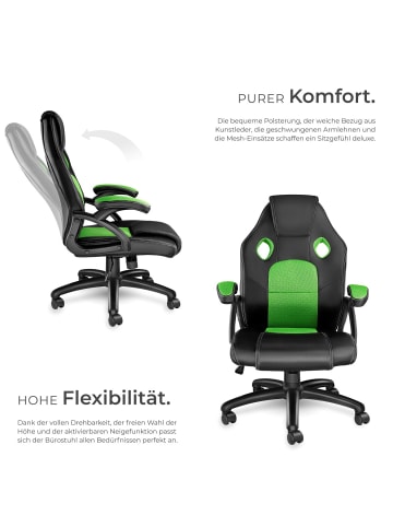 tectake Bürostuhl Mike stufenlos höhenverstellbar, schwarz/grün