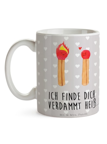 Mr. & Mrs. Panda Kaffeebecher Streichhölzer mit Spruch in Grau Pastell