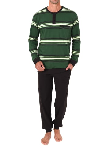 NORMANN Langarm Schlafanzug Pyjama Bündchen Streifen in grün