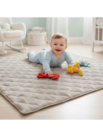 SanoSoft Krabbeldecke Soft-Cord rutsch- & wasserfest Natur 120x120cm