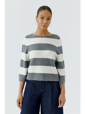 Oui Strickpullover mit U-Boot-Ausschnitt und Blockstreifen in grey white