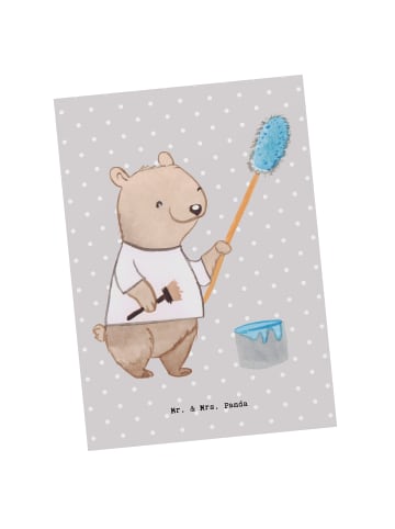 Mr. & Mrs. Panda Postkarte Maler Herz ohne Spruch in Grau Pastell