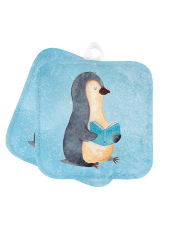 Mr. & Mrs. Panda Topflappen Lustig Pinguin Buch ohne Spruch in Eisblau