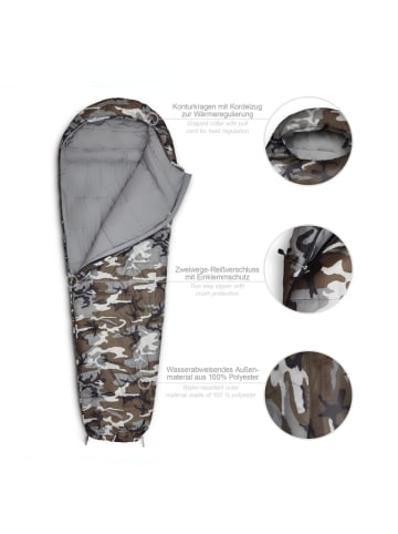 Where Tomorrow Camping Schlafsack Mumienschlafsack Tasche 230x80x55cm Camouflage Grau