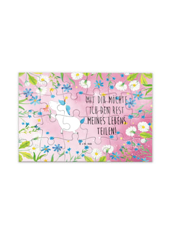 Mr. & Mrs. Panda Puzzle Einhorn Blume mit Spruch in Rot Pastell