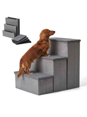 relaxdays Hundetreppe in Grau - (B)40 x (H)48 x (T)54 cm
