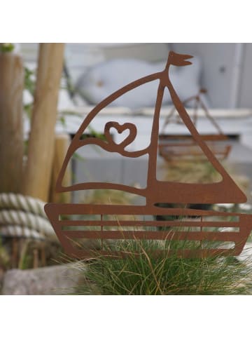 UNUS Gartenstecker Rost Segelboot in Braun