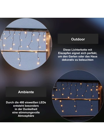 STAR Trading LED Lichtervorhang ,Crispy Ice White', 480 LEDs, 12m in Schwarz