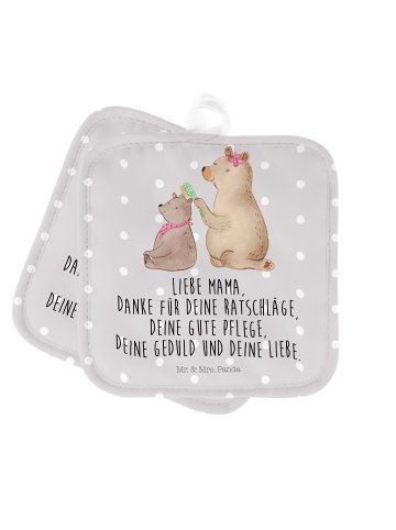 Mr. & Mrs. Panda Topflappen Bär Kind mit Spruch in Grau Pastell