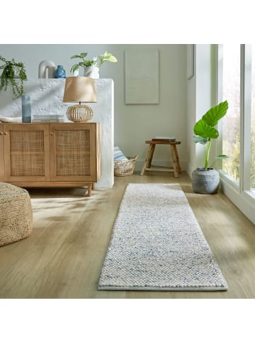 KADIMA DESIGN Wollteppich handgewebt Struktur hochdicht Teppich Wolle-Polyester in Blau