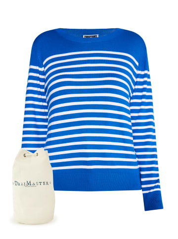 DreiMaster Maritim Strickpullover + Shopping Bag - Set in Königsblau Weiss