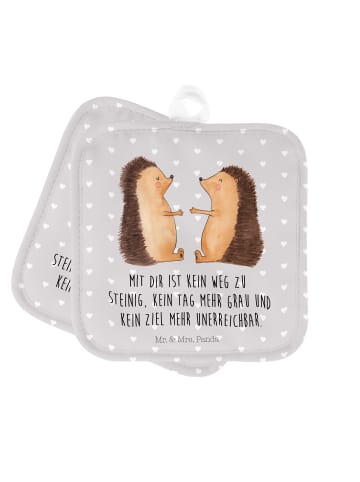 Mr. & Mrs. Panda 2er Set Topflappen  Igel Liebe mit Spruch in Grau Pastell