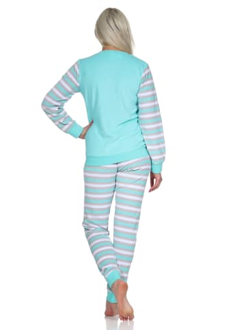 NORMANN geringelte Frottee Schlafanzug langarm Pyjama Eiskristall - 75049 in mint