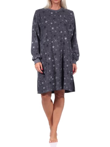 NORMANN Frottee Nachthemd Bündchen Sterne Design - 69876 in anthrazit