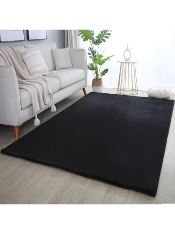 KADIMA DESIGN Teppich Kurzflor Uni-Look Polyester Wohnzimmer waschbar in Schwarz