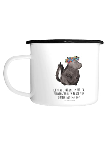 Mr. & Mrs. Panda XL Emaille Tasse Stinktier  mit Spruch in Weiß