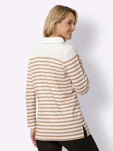 Sieh an! Sweatshirt in ecru-camel-gestreift