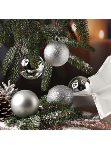 MARELIDA 30er Set Christbaumkugeln Weihnachtskugeln bruchfest D: 6cm in silber
