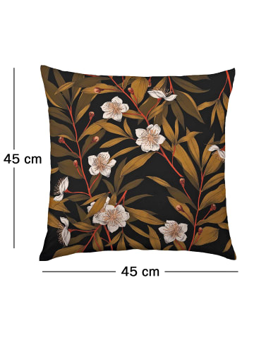 JACK Dekokissen 45x45cm Satin inkl. Füllung Motiv in Blatt Schwarz