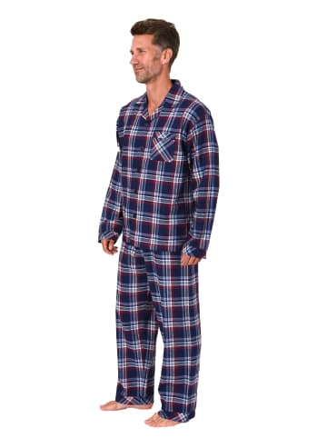 NORMANN Lange Flanell Schlafanzug Pyjama kariert - 88148 in rot