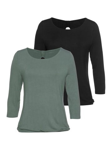 LASCANA 3/4-Arm-Shirt in grün, schwarz