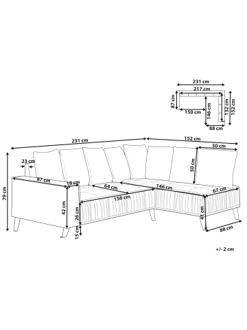 Beliani Ecksofa GRENA in Grau/Braun - (W) 231 x (H) 79 x (L) 152 cm