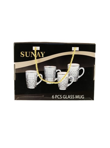 COFI 1453 6er Gläser-Set mit Henkel Gold Umrandung 203 ml Transparent mit Muster in Transparent