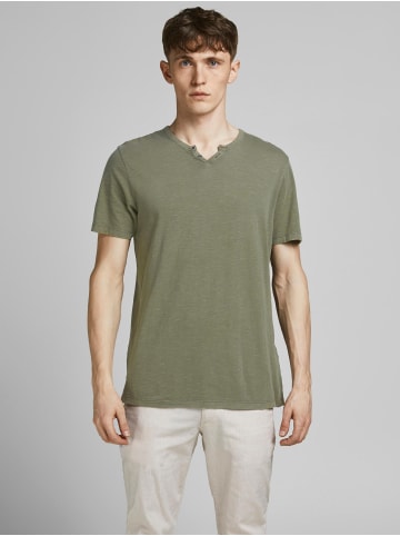 Jack & Jones Basic T-Shirt V-Neck Kurzarm mit Knöpfen JJESPLIT in Grün