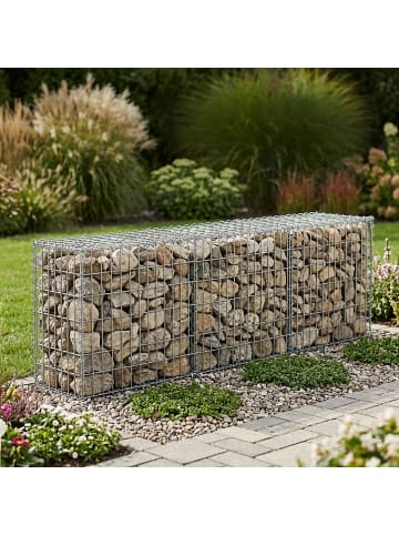 relaxdays Gabione in Silber - (B)100 x (H)80 x (T)30 cm
