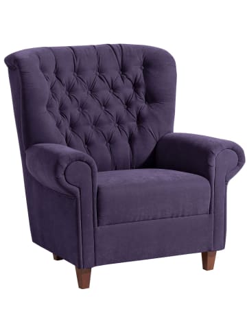 58 aufm Kessel HOCHLEHNSESSEL Katrin Bezug Veloursstoff Buche nussbaum dunkel / violett