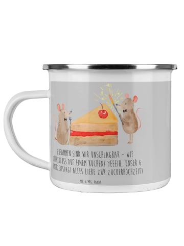 Mr. & Mrs. Panda Camping Emaille Tasse 6. Hochzeitstag Zuckerhoc... in Heather Grey