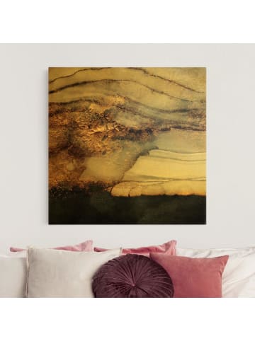 WALLART Leinwandbild Gold - Goldener Marmor gemalt in Schwarz