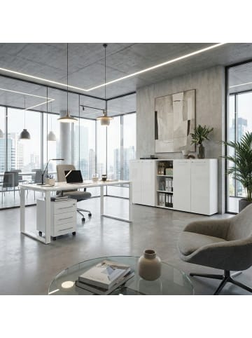 KADIMA DESIGN Aktenschrank Glasfront Soft-Close Abschließbar, Büro in Weiß