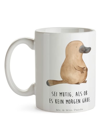 Mr. & Mrs. Panda Kaffeebecher Schnabeltier Mut mit Spruch in Weiß