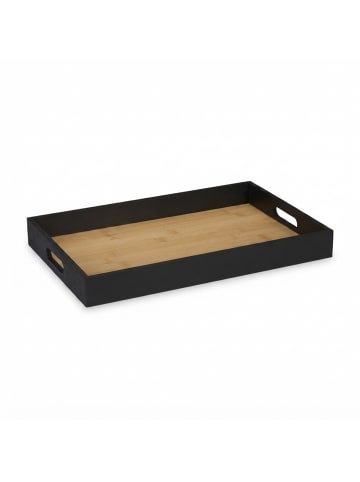 relaxdays Tablett in Schwarz/ Natur - (B)40,5 x (H)5 x (T)28 cm