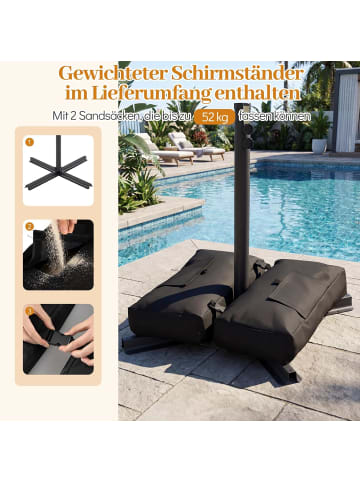 COSTWAY 250 cm Sonnenschirm Rechteckig mit Ständer in Braun