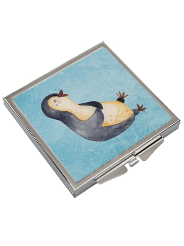 Mr. & Mrs. Panda Handtaschenspiegel quadratisch Pinguin Lachen o... in Eisblau
