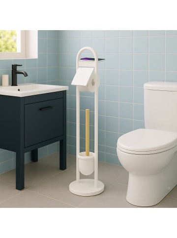 relaxdays WC Garnitur in Weiß/ Natur - (B)21,5 x (H)79 x (T)21,5 cm