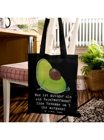 Mr. & Mrs. Panda Jutebeutel Mutige Hebamme mit Spruch in Schwarz