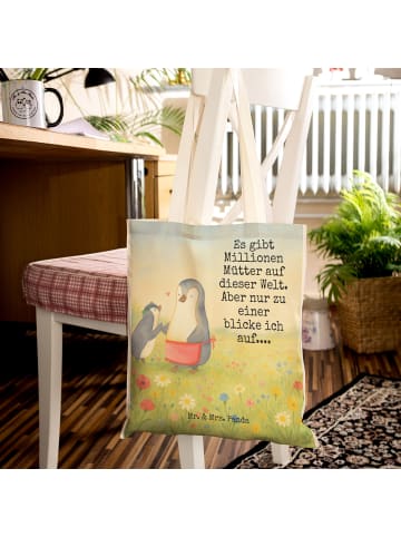 Mr. & Mrs. Panda Beutel Tasche Pinguin mit Kind Design mit Spruch in Weiß