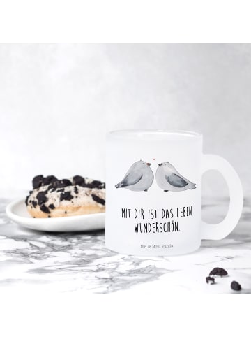 Mr. & Mrs. Panda Teetasse Turteltauben Liebe mit Spruch in Transparent