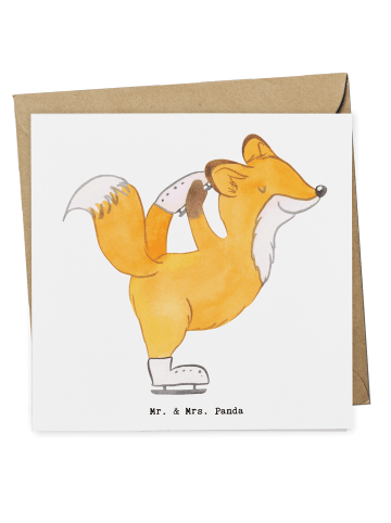 Mr. & Mrs. Panda Grußkarte Fuchs Eiskunstläufer ohne Spruch in Weiß
