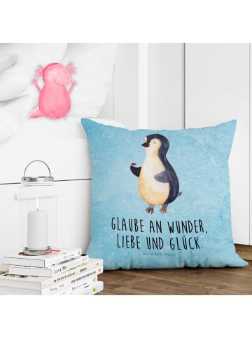 Mr. & Mrs. Panda 40x40 Kissen Pinguin Marienkäfer mit Spruch in Eisblau