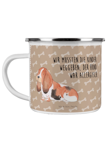 Mr. & Mrs. Panda Camping Emaille Tasse Hund Basset Hound mit Spruch in Hundeglück