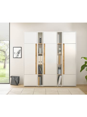 Furn.Design Aktenschrank Set 5-teilig weiß matt, Eiche 190 cm, Kombination mit 25 Fächern