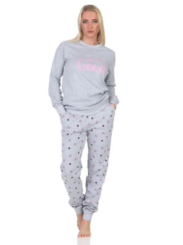 NORMANN Langarm Kuschel Interlock Schlafanzug Langarm Sterne Optik - 87303 in grau-mel.