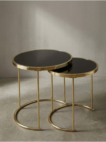 KADIMA DESIGN Satztisch 2er-Set | Schwarz/Gold, Metall/Glas