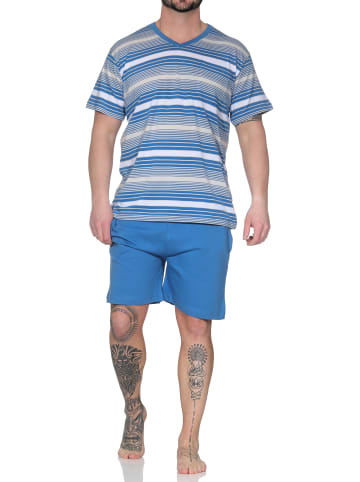 NORMANN Kurzarm Schlafanzug Shorty Pyjama Übergrößen in blau1