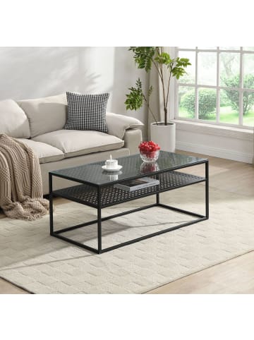 FineBuy Couchtisch in Schwarz / Glas / 100x50x45